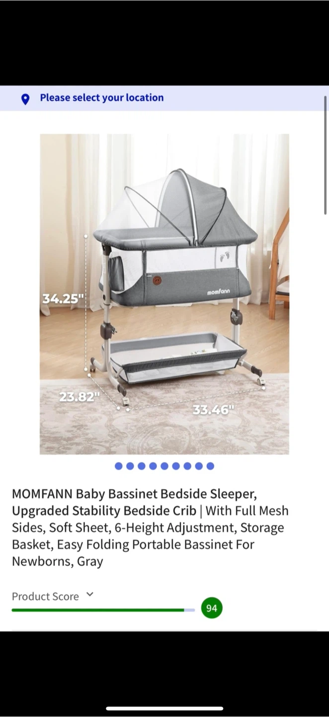 MOMFANN Baby Bassinet Bedside Sleeper - Gray - photo 3