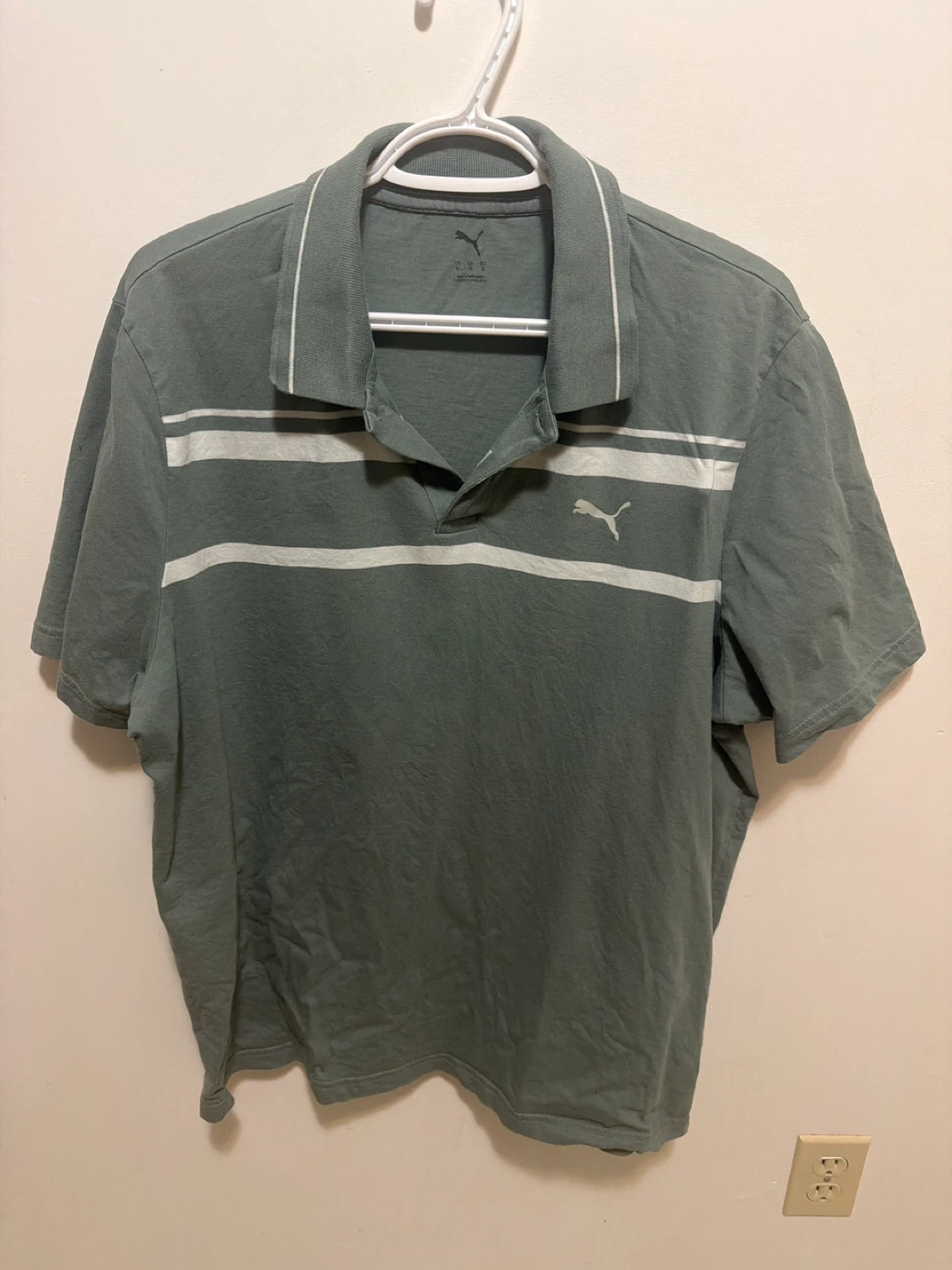 Puma Men's Green Striped Polo Shirt - XL