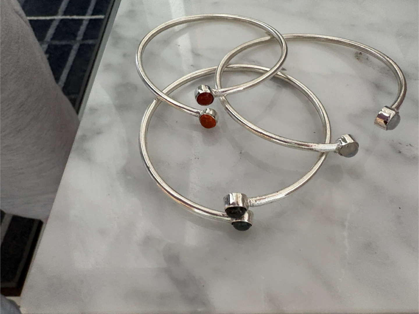 925 Silver Bangles with Gemstone Accents