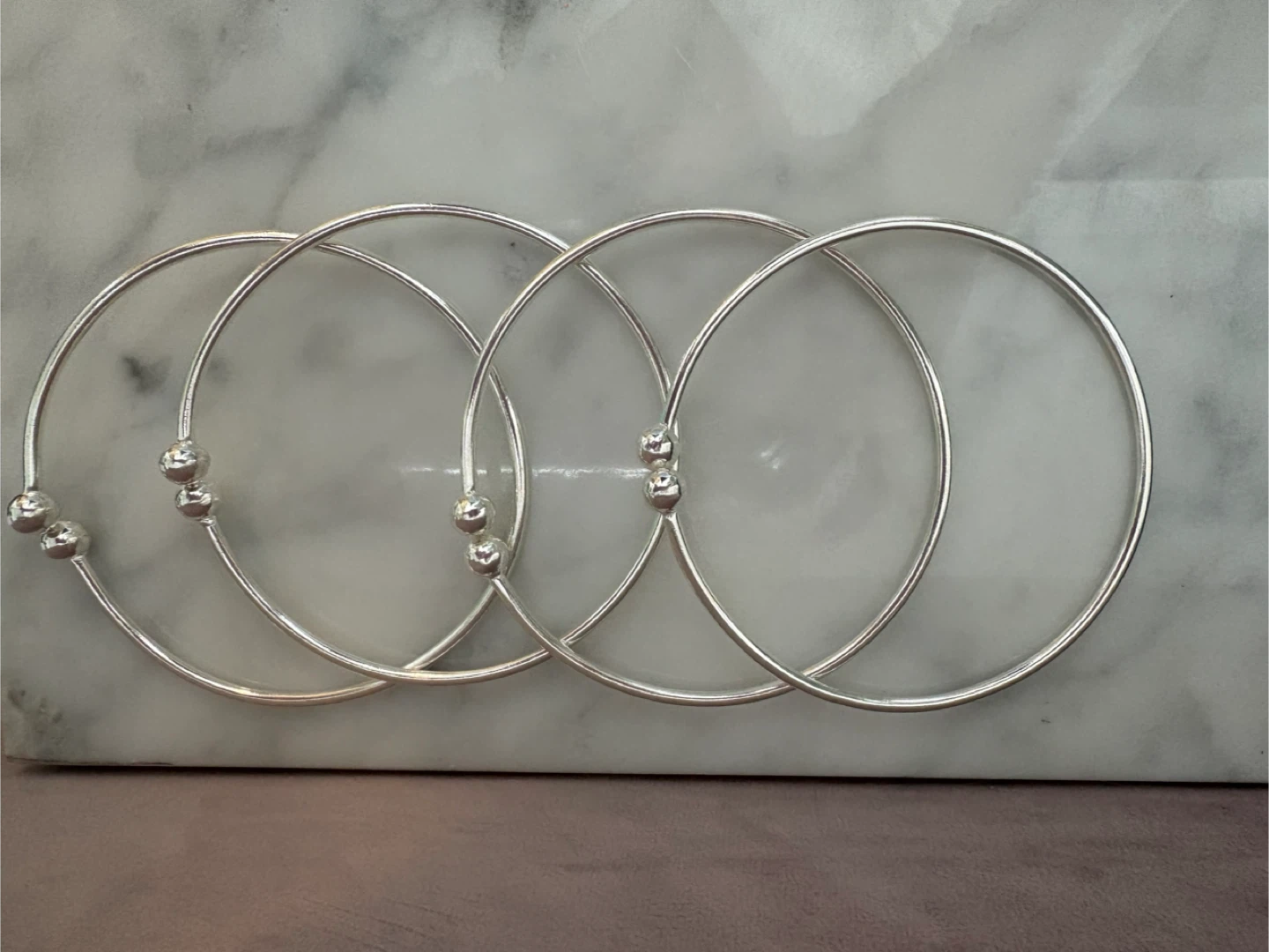 Set of 4 925 Silver Bangles with Beads