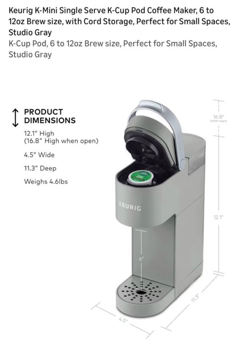 Keurig K-Mini Single Serve K-Cup Coffee Maker - Studio Gray - photo 3