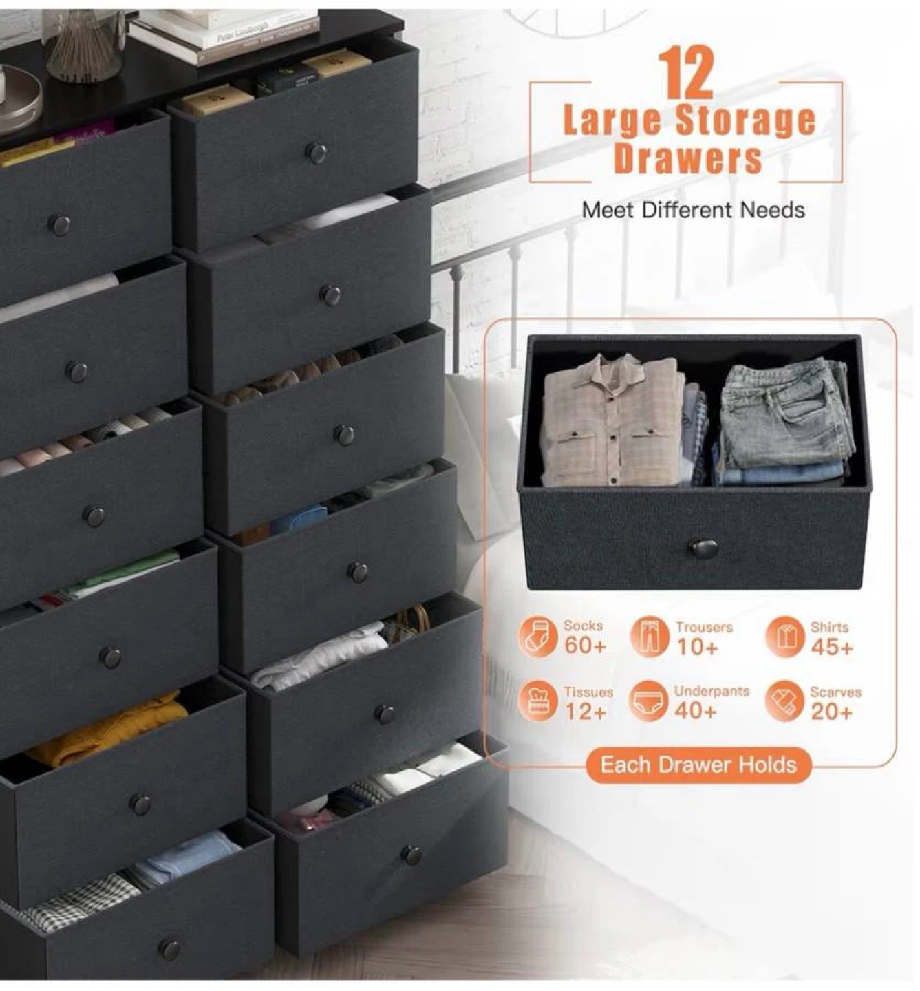 12 Drawer Fabric Dresser Chest - photo 5