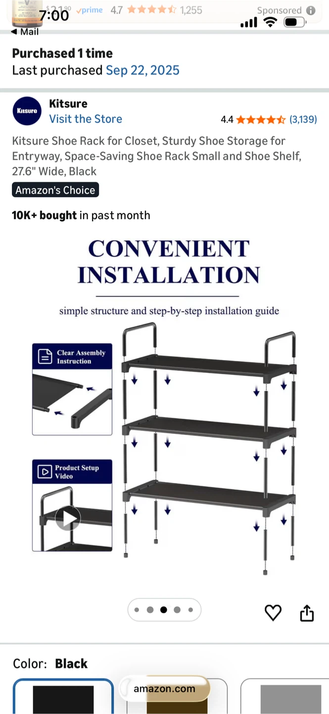 Kitsure 3-Tier Shoe Rack, 27.6" Wide, Black - photo 2