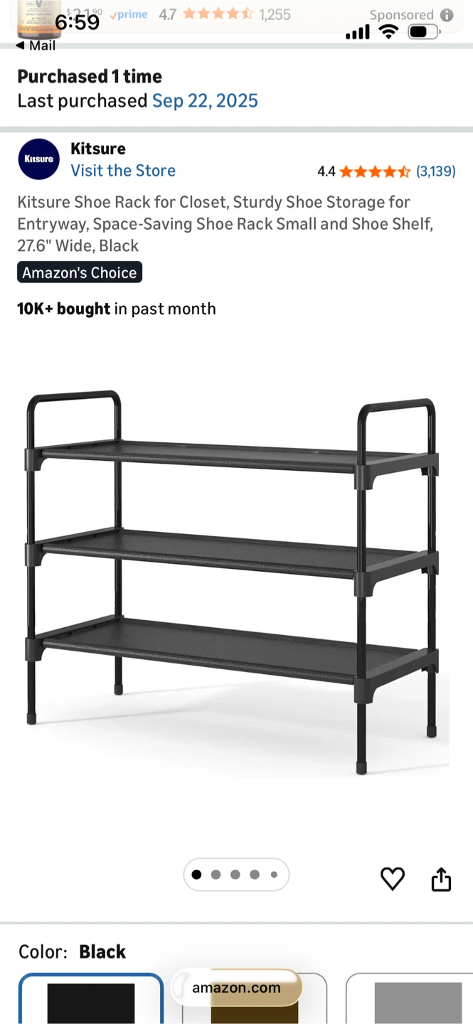 Kitsure 3-Tier Shoe Rack, 27.6" Wide, Black