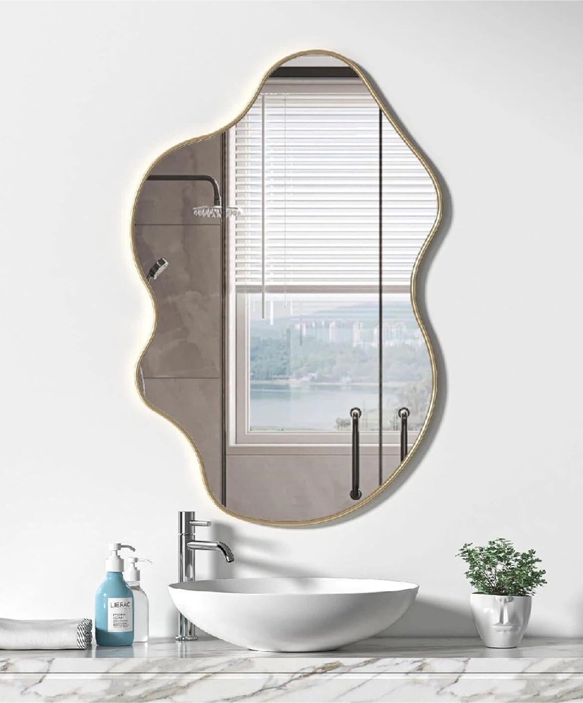 Irregular Shaped Wall Mirror with Gold Frame