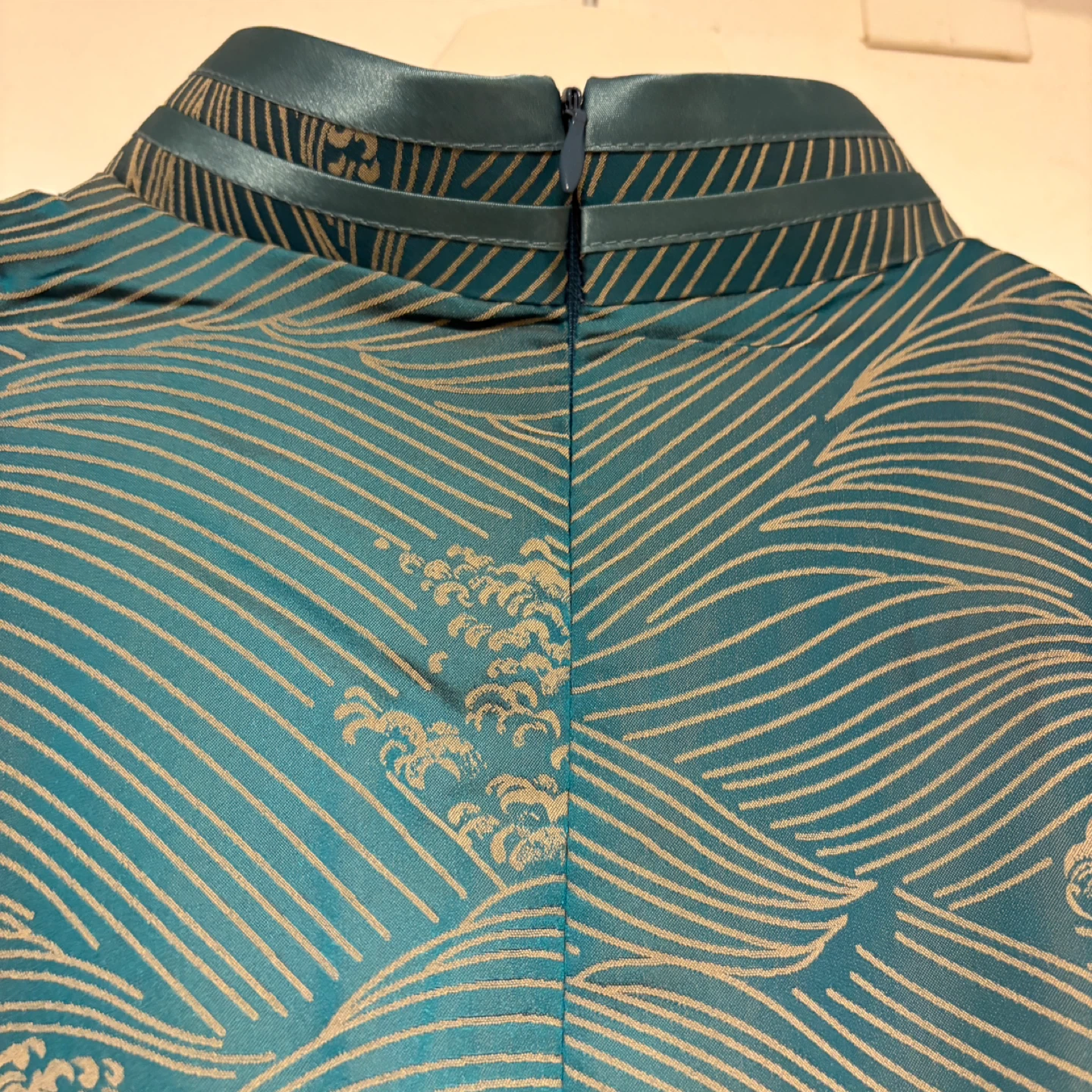 Silk Spandex Blue Wave Print Cheongsam Qipao Mandarin Dress - photo 4