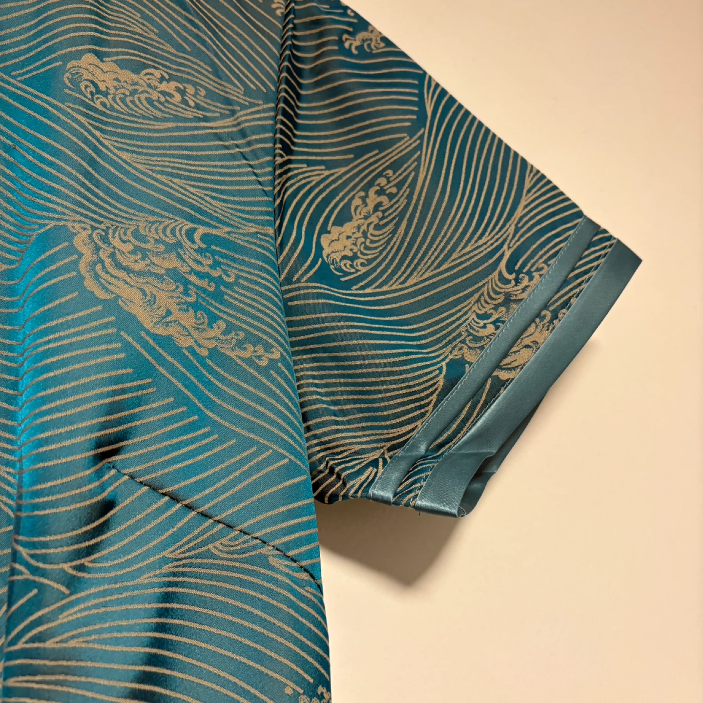 Silk Spandex Blue Wave Print Cheongsam Qipao Mandarin Dress - photo 5