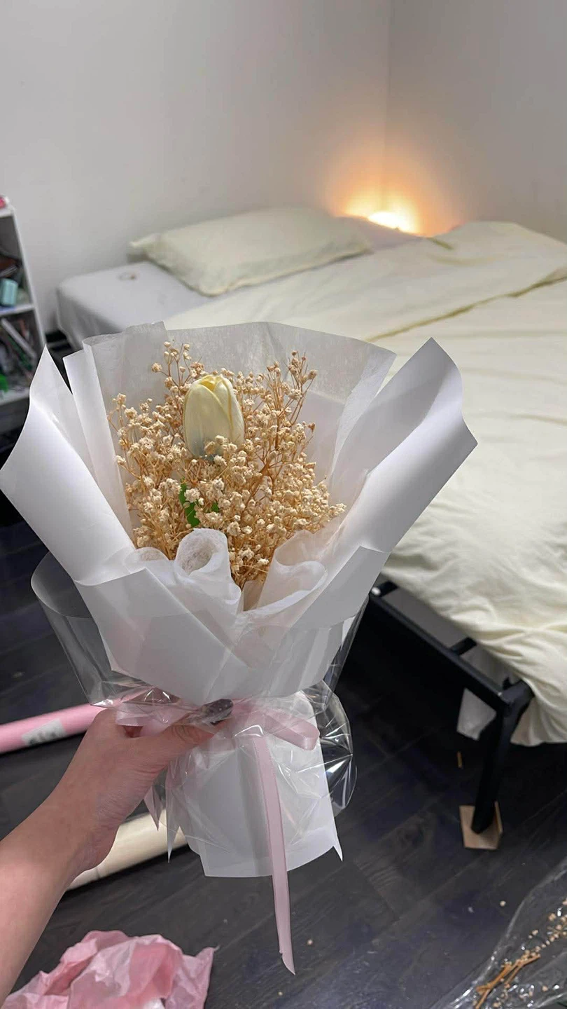 Dried Flower Bouquet with White Tulip