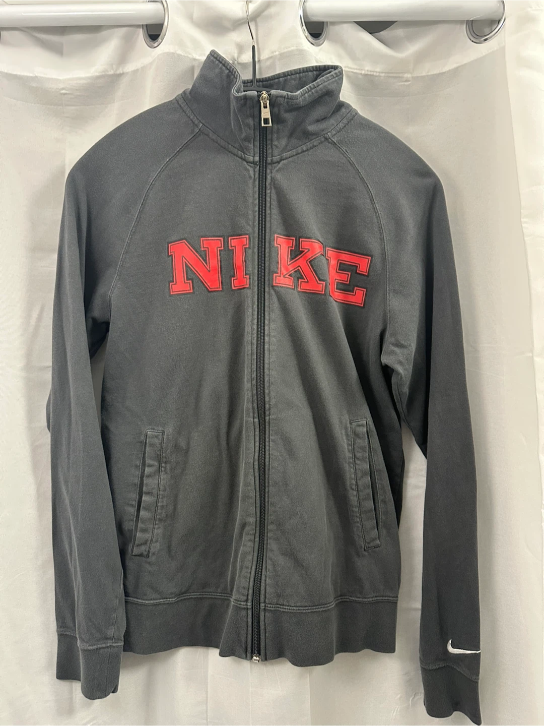 VINTAGE Nike Track Jacket - Grey with Red Logo
