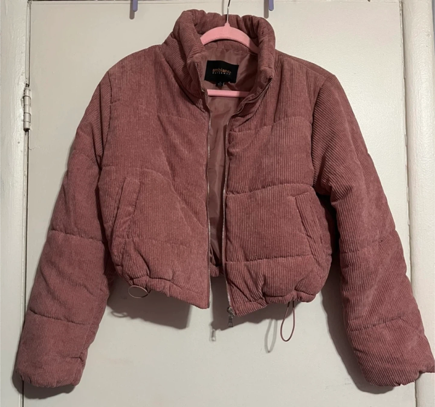 Ambiance Outerwear Pink Corduroy Puffer Jacket