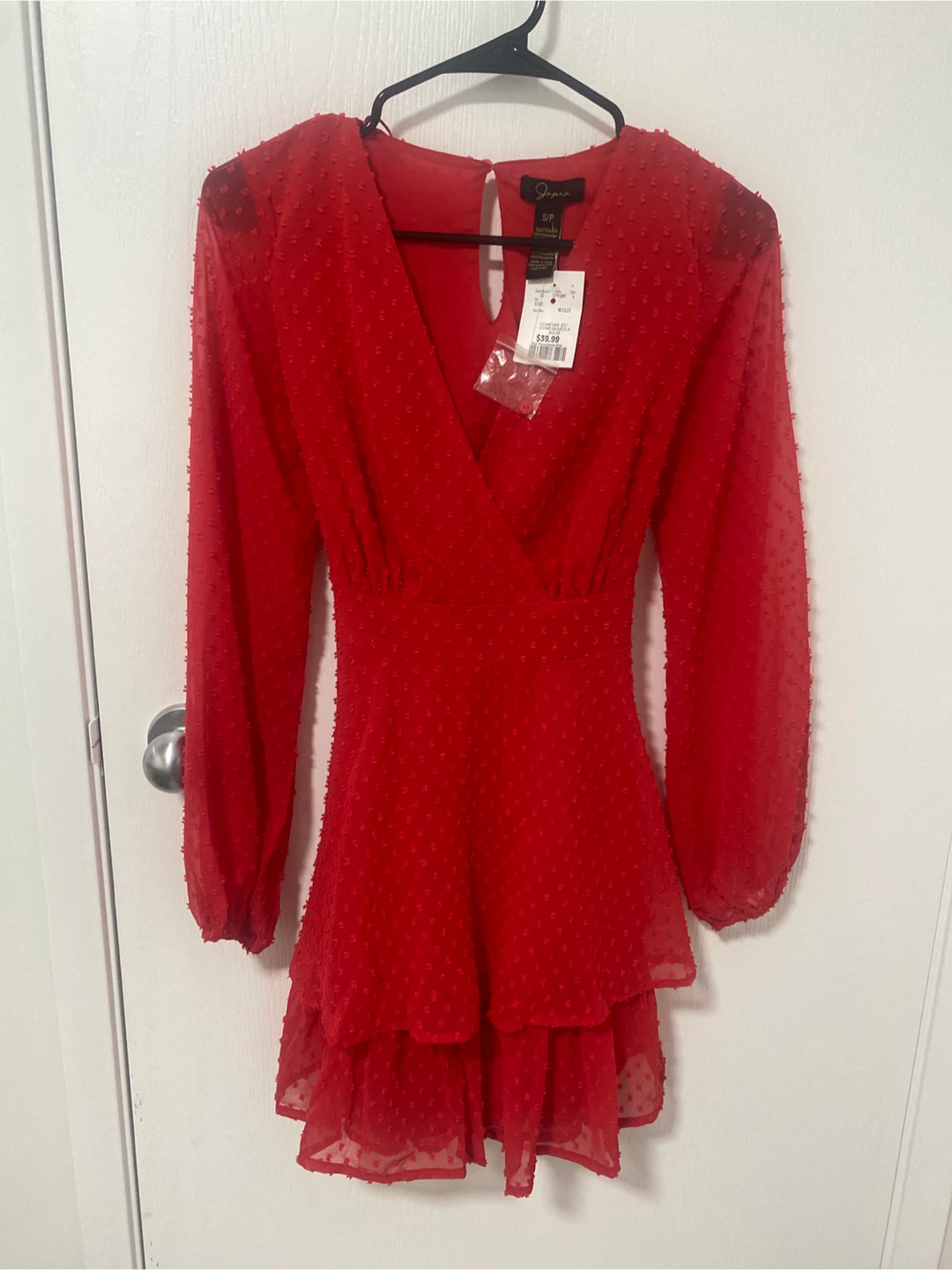 Japana Red Swiss Dot Ruffle Dress