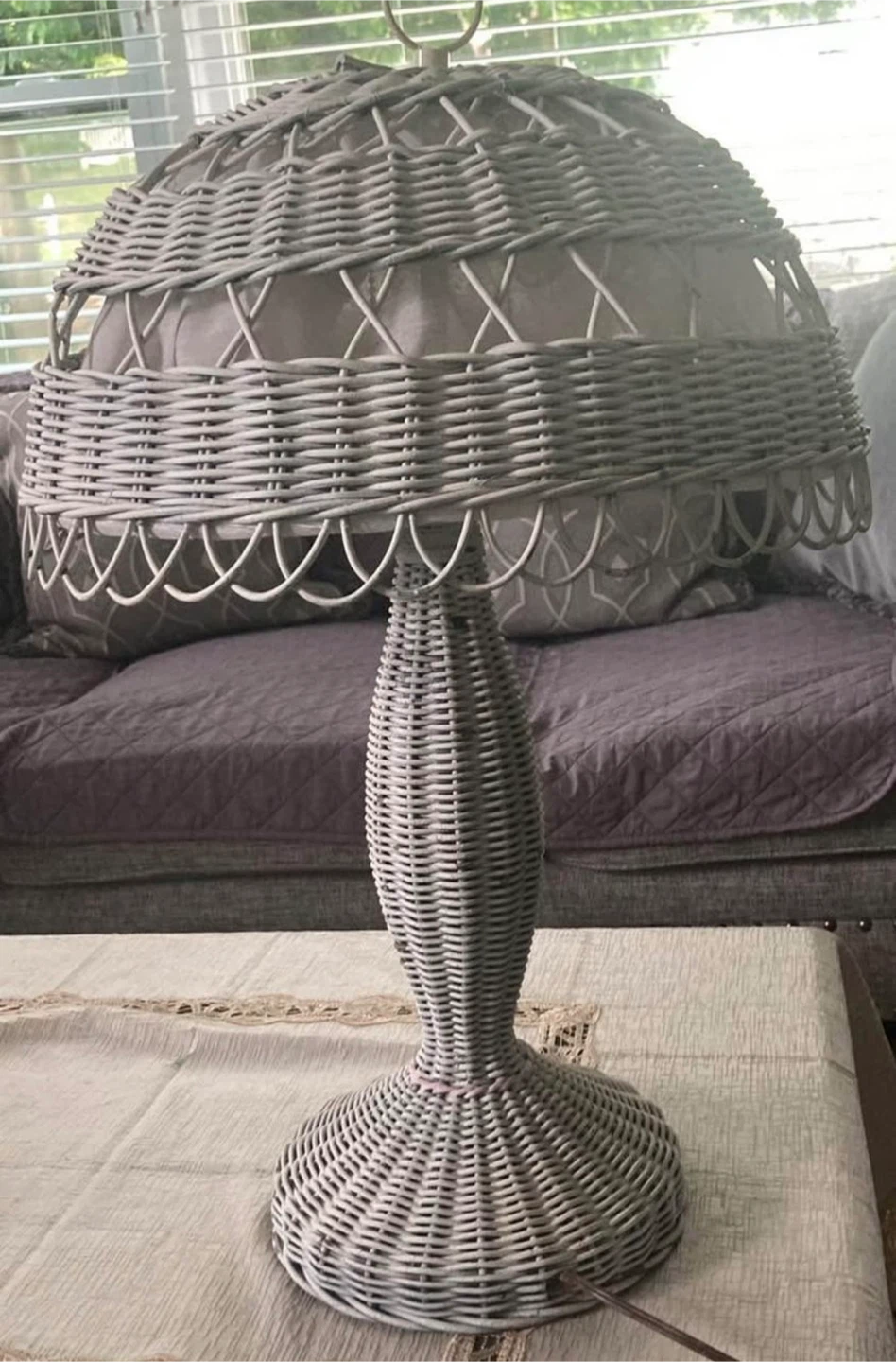 Wicker Table Lamp - Gray
