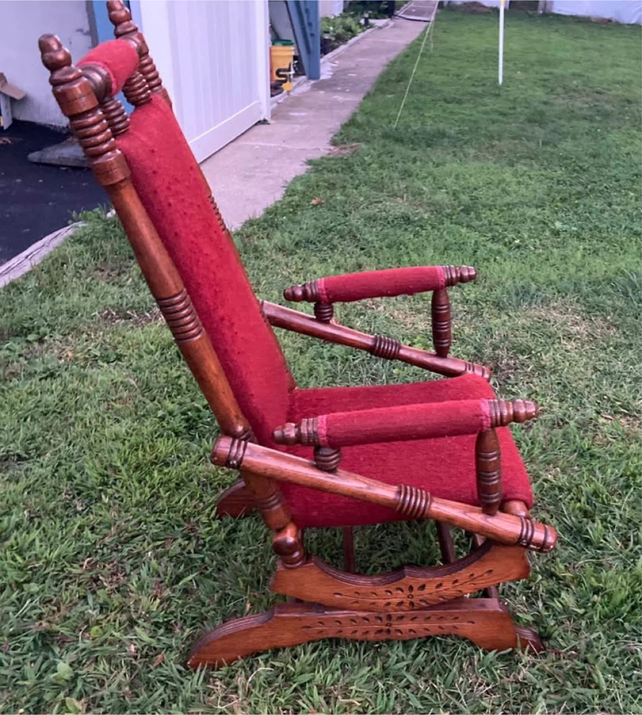 Antique Wooden Rocking Chair - Red Upholstery - photo 2