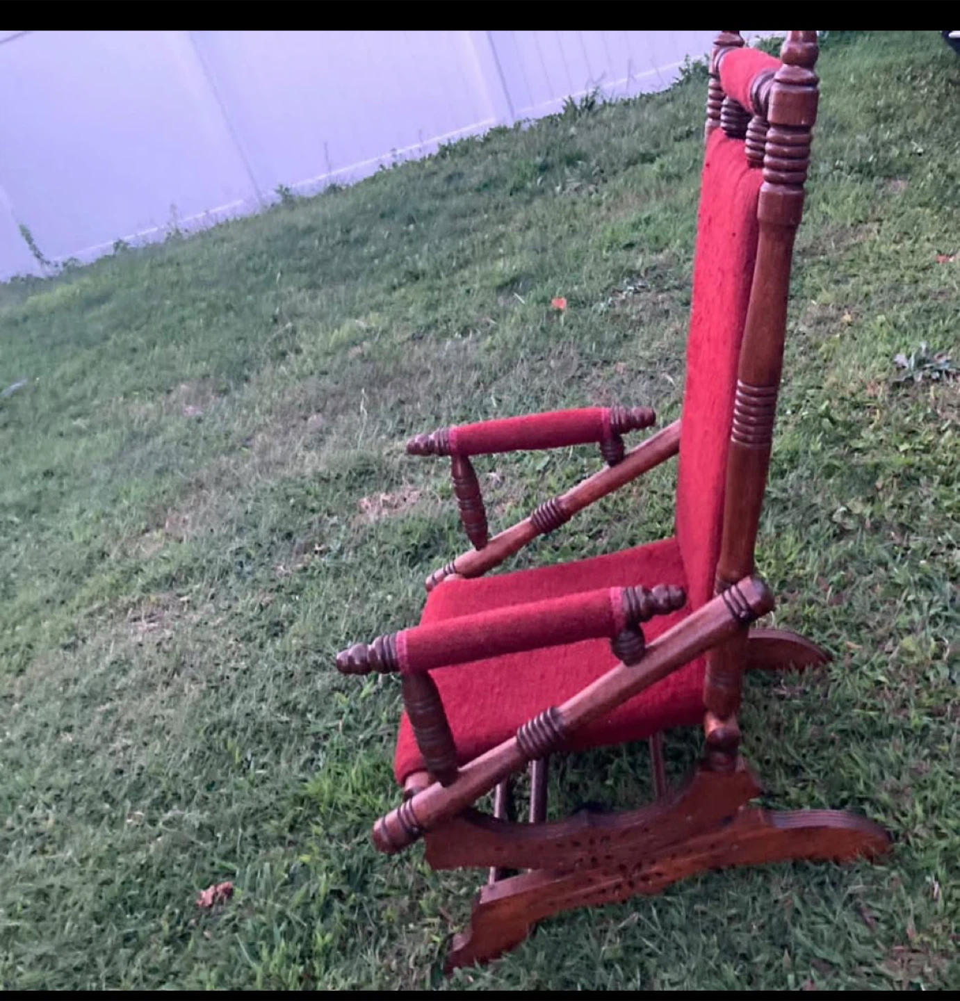 Antique Wooden Rocking Chair - Red Upholstery - photo 3