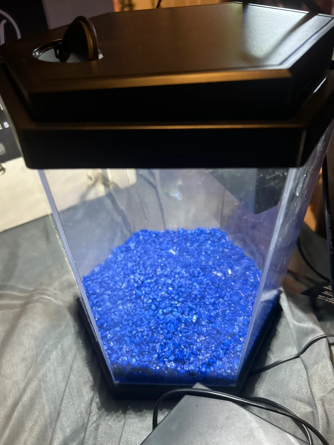 Small Hexagonal Aquarium with Blue Gravel