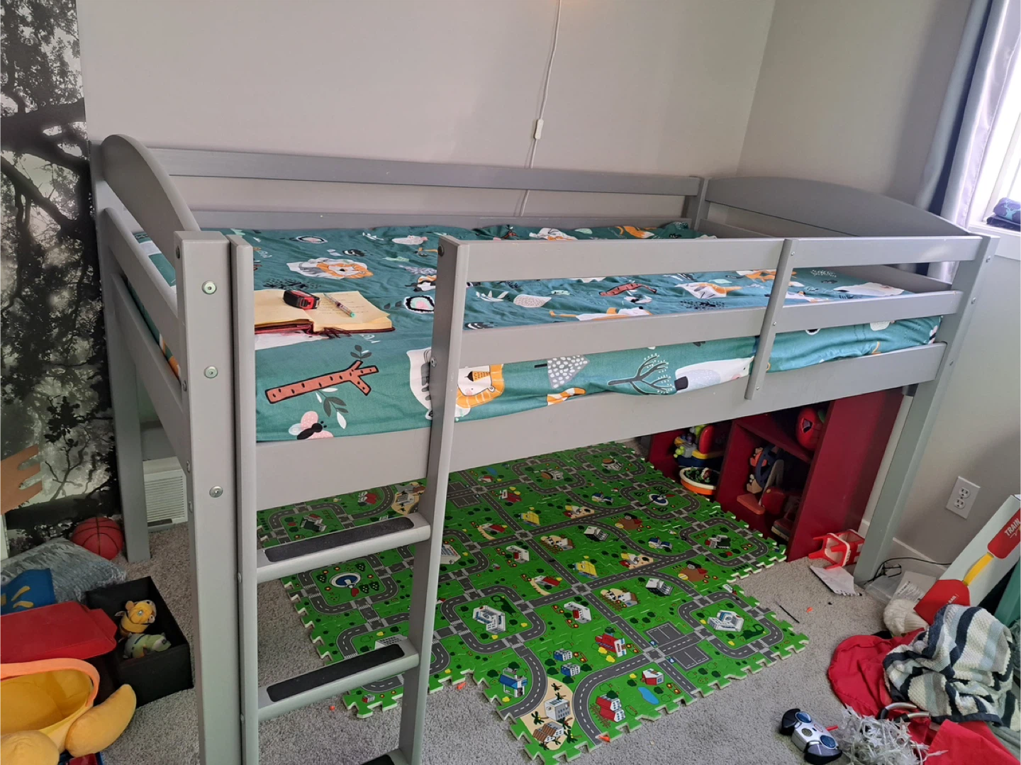Grey Wooden Loft Bed Frame