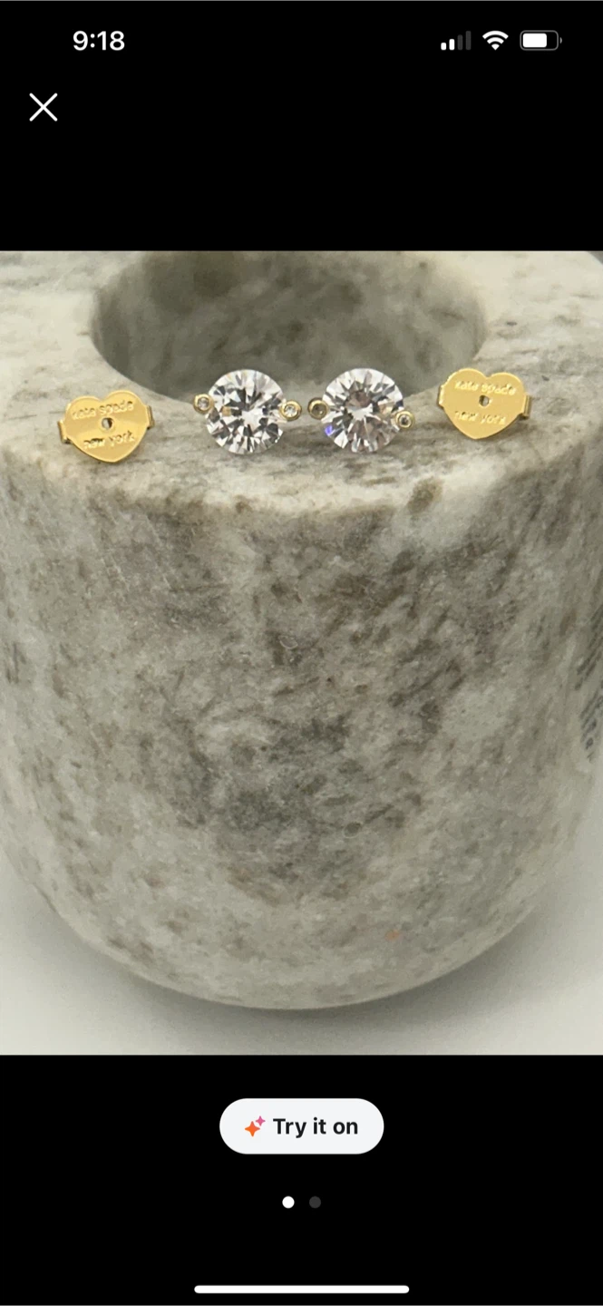 Kate Spade princess cut Earrings, with heart shape backs