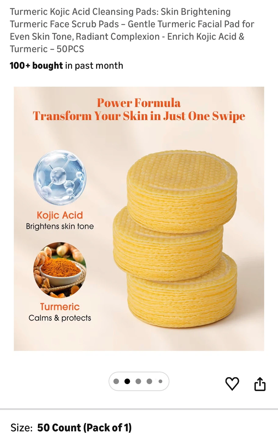 Kojic Acid & Turmeric Cleansing Pads - 50 Count - photo 2