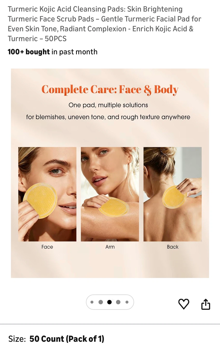 Kojic Acid & Turmeric Cleansing Pads - 50 Count - photo 4