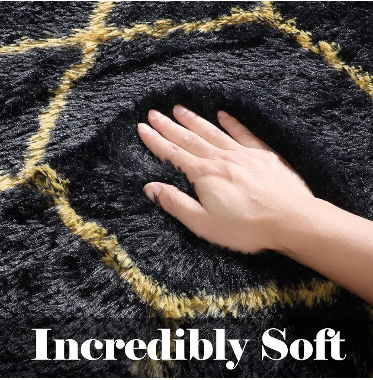 Plush Hexagon Pattern Area Rug - Black & Gold - photo 3