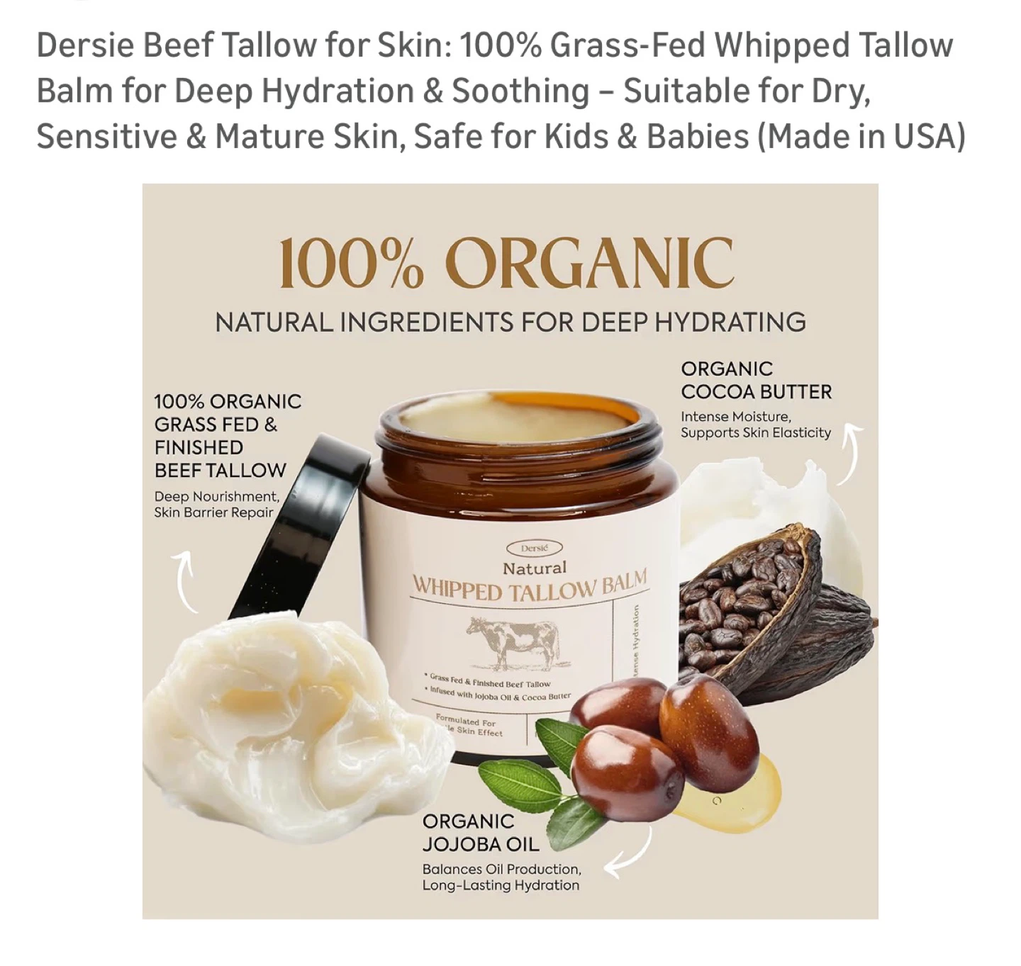 Dersie Whipped Tallow Balm for Deep Hydration - 4 fl oz Jar - photo 2