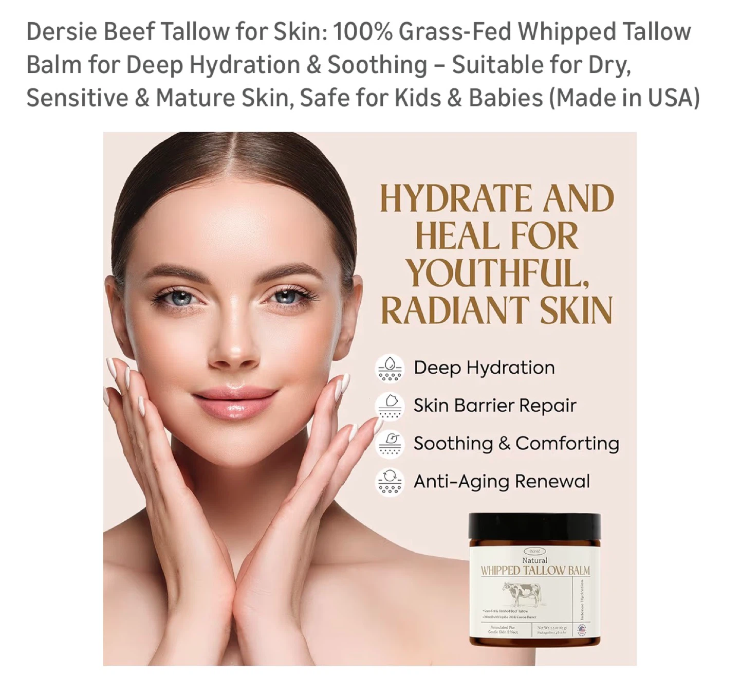 Dersie Whipped Tallow Balm for Deep Hydration - 4 fl oz Jar - photo 4