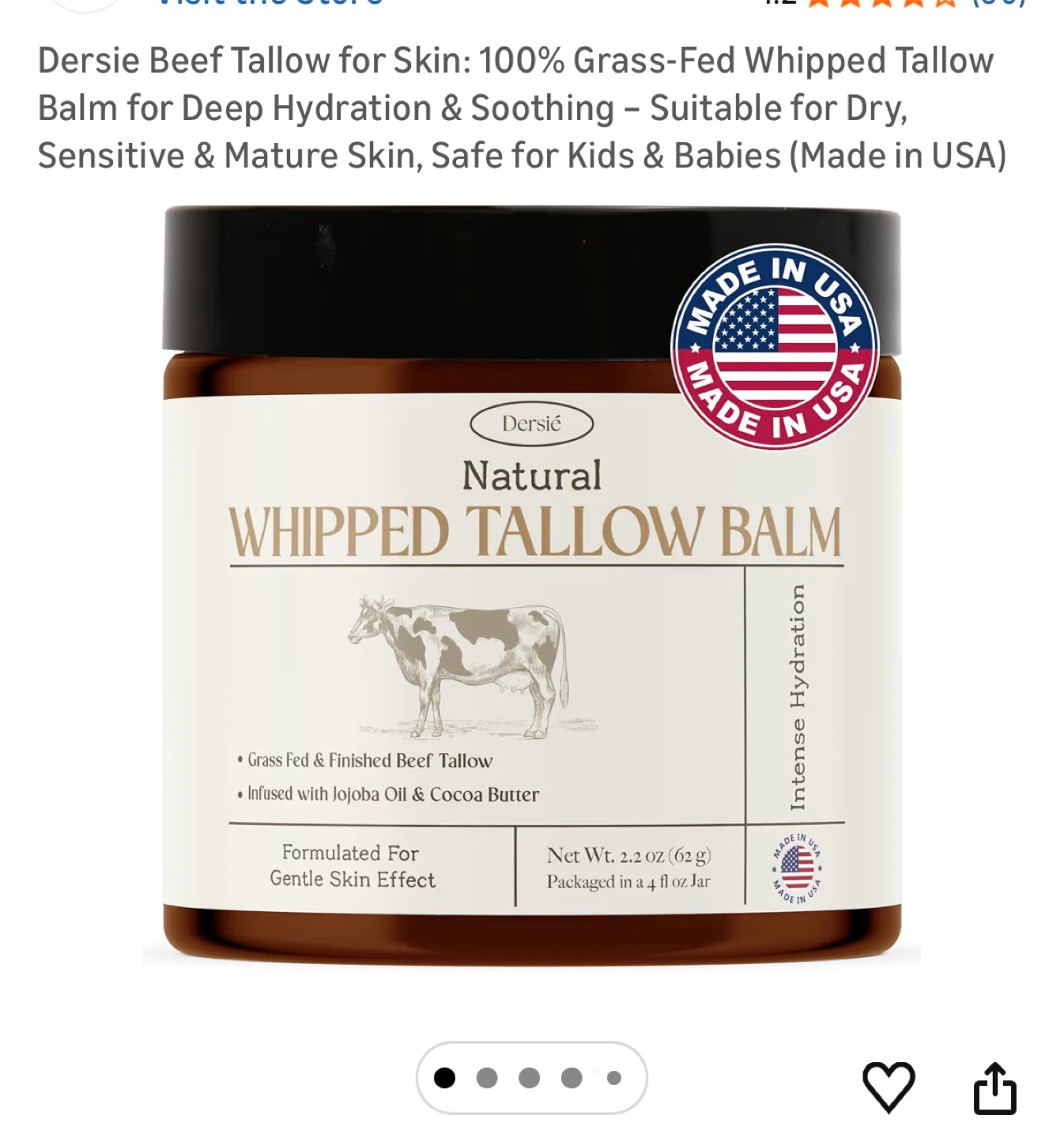 Dersie Whipped Tallow Balm for Deep Hydration - 4 fl oz Jar