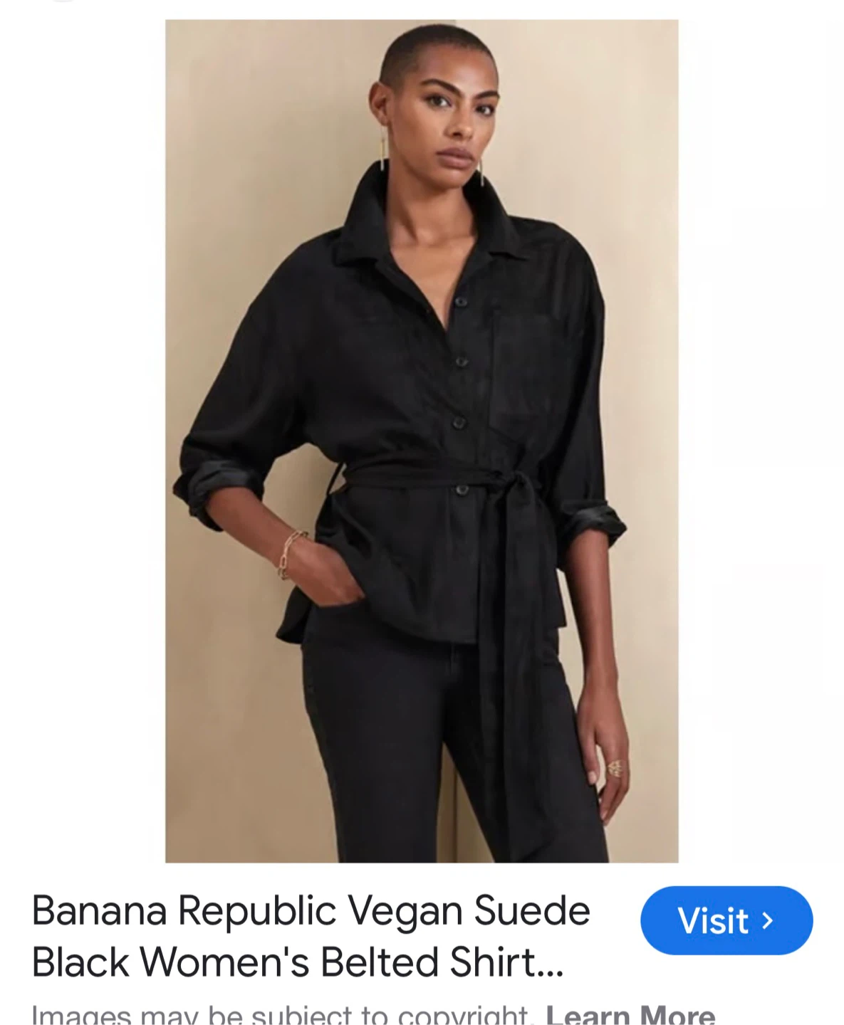 Banana Republic Black Vegan Suede Belted Shirt - Size S - photo 3