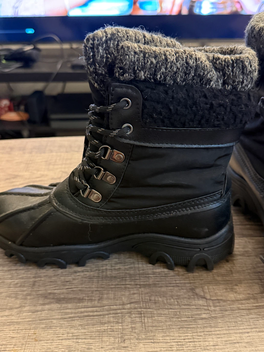 Black Winter Boots with Knit Trim - photo 4
