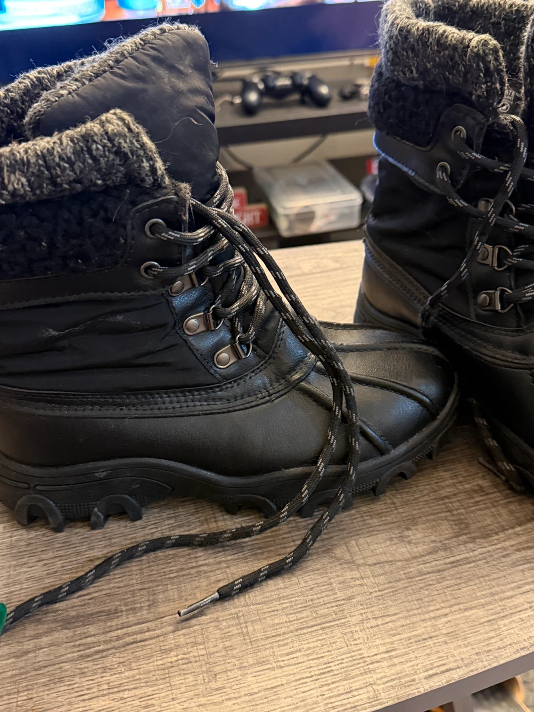 Black Winter Boots with Knit Trim - photo 3