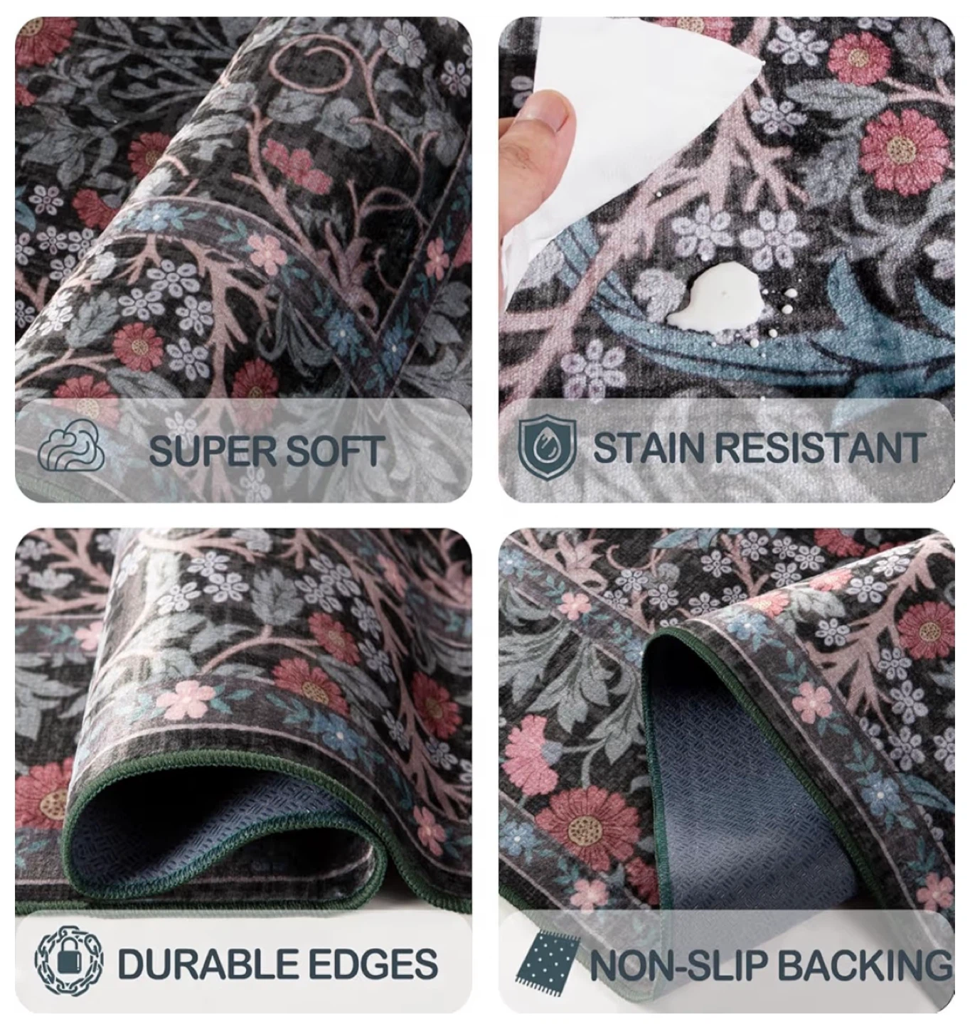 Shinefly Dark Green Floral Area Rug (8' x 10) - photo 3