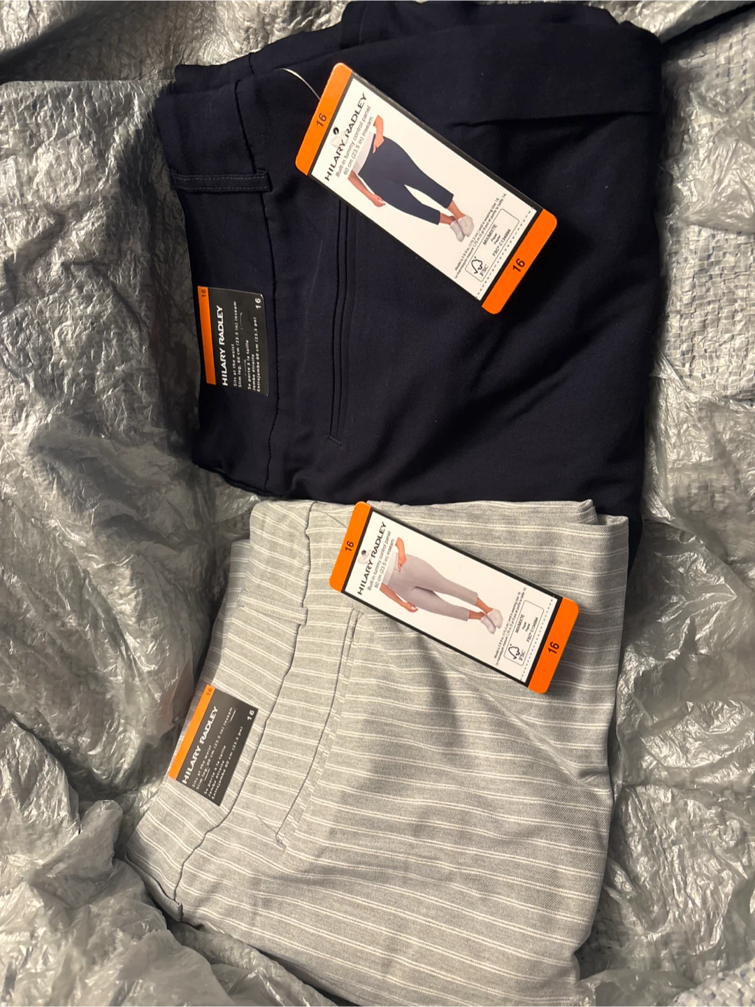 Hilary Radley Women's Pants Size 16 (Navy & Grey Stripe)