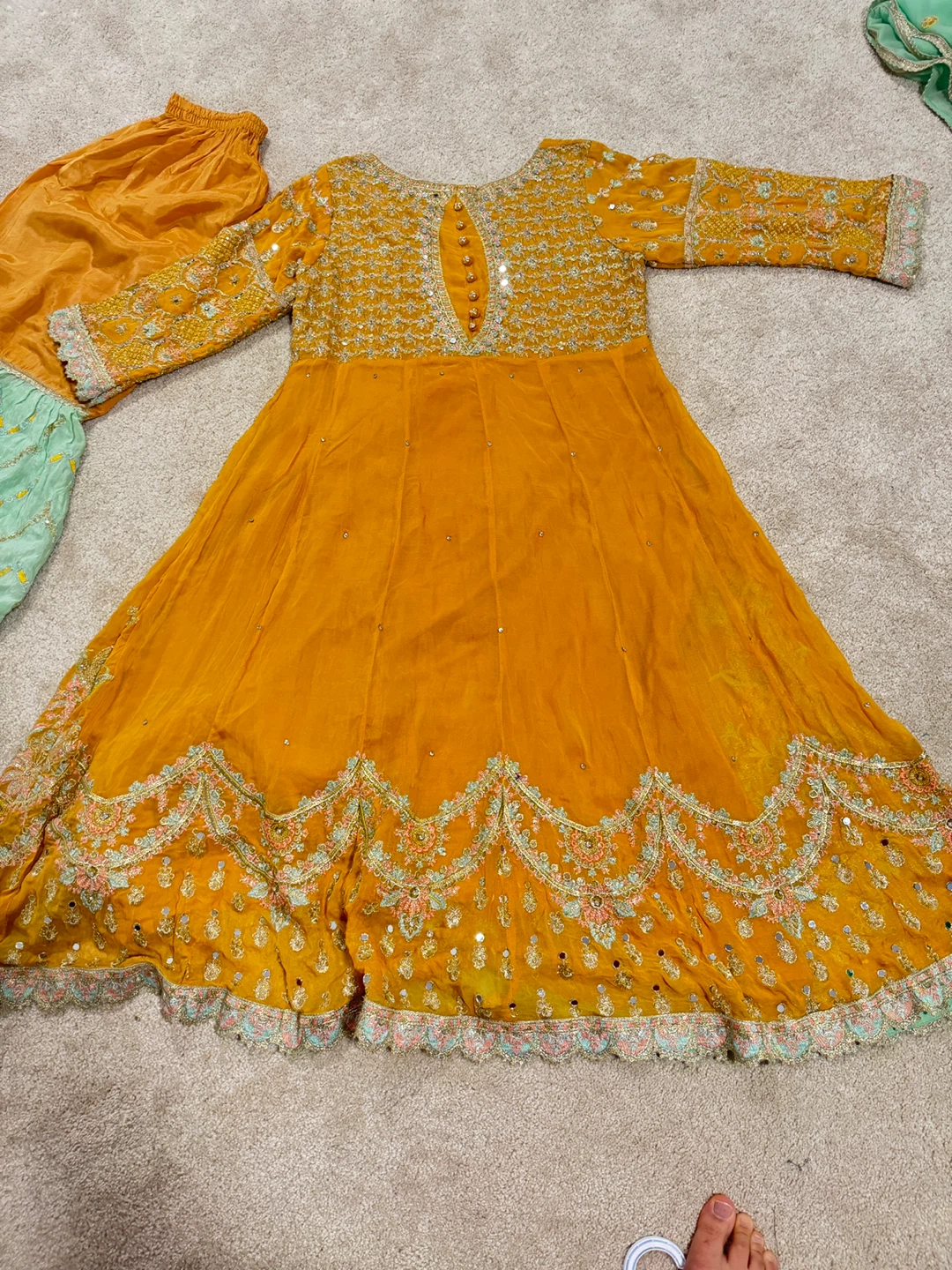 Embellished Orange and Mint Green Indian/Pakistani Dress Set - photo 3