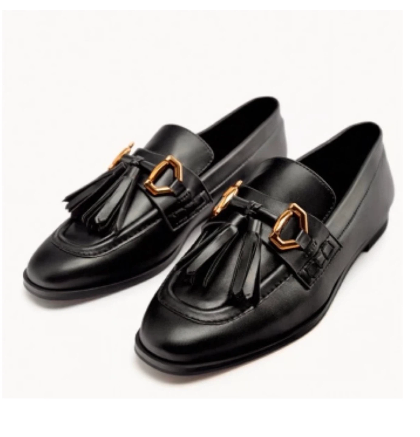 Zara Black Leather Tassel Loafers