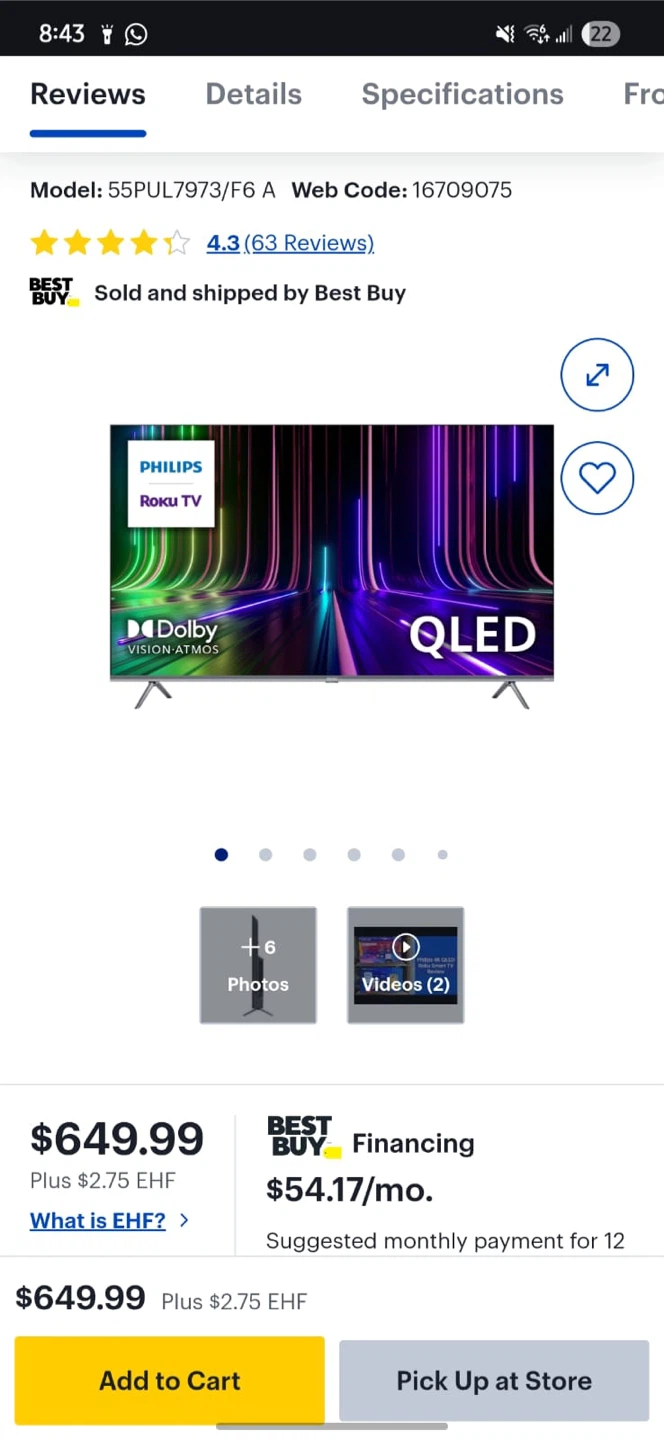 Philips 55" QLED Roku TV with Dolby Vision Atmos
