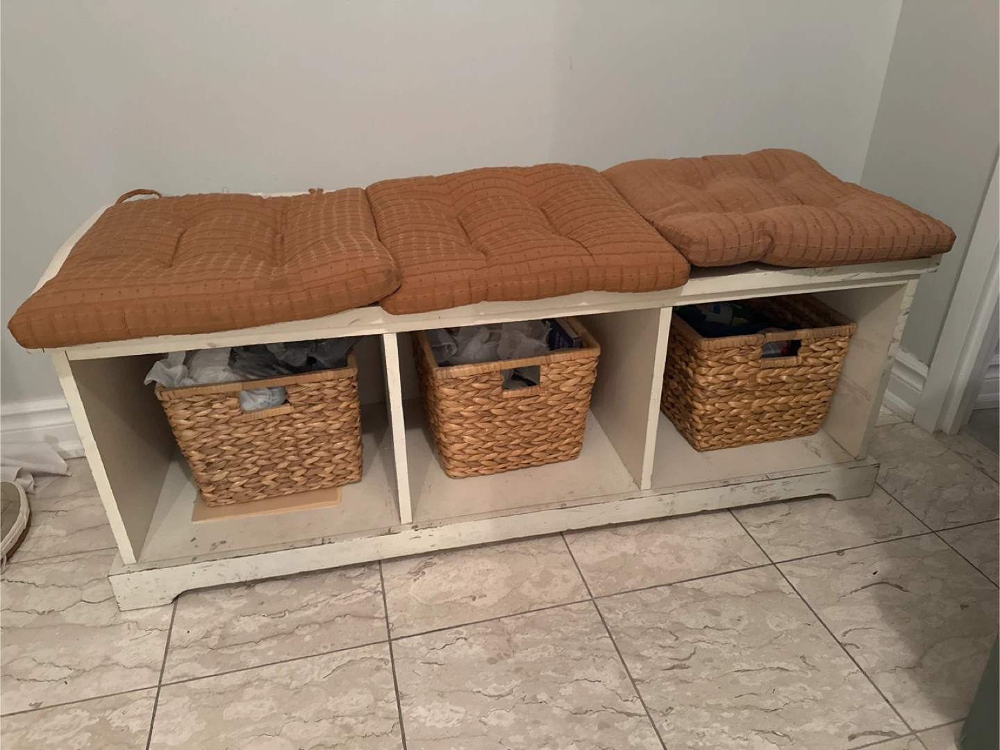 Storage Bench with 3 Woven Baskets