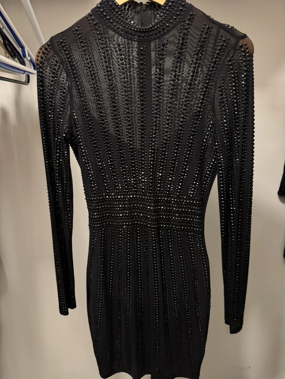 Black Embellished Long Sleeve Mock Neck Dress
