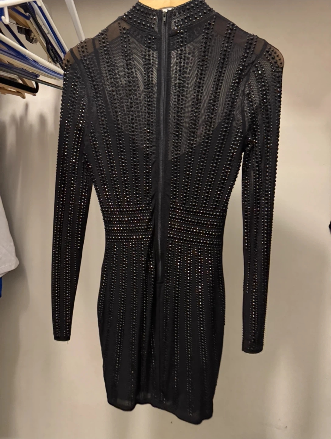 Black Embellished Long Sleeve Mock Neck Dress - photo 2