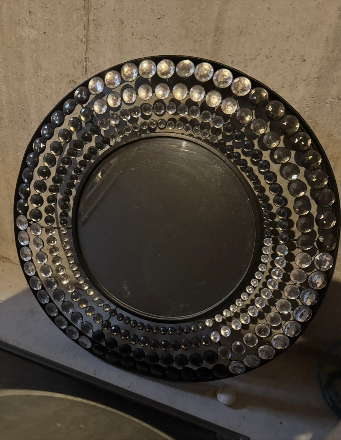 Round Decorative Mirror with Rhinestone Embellishments