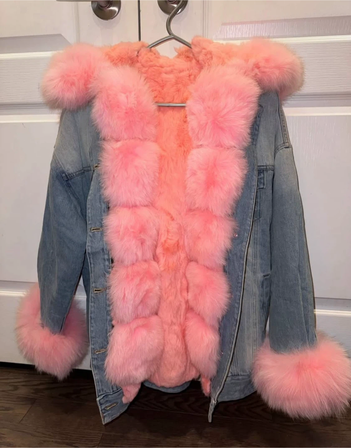 Pink Trimmed Distressed Denim Jacket