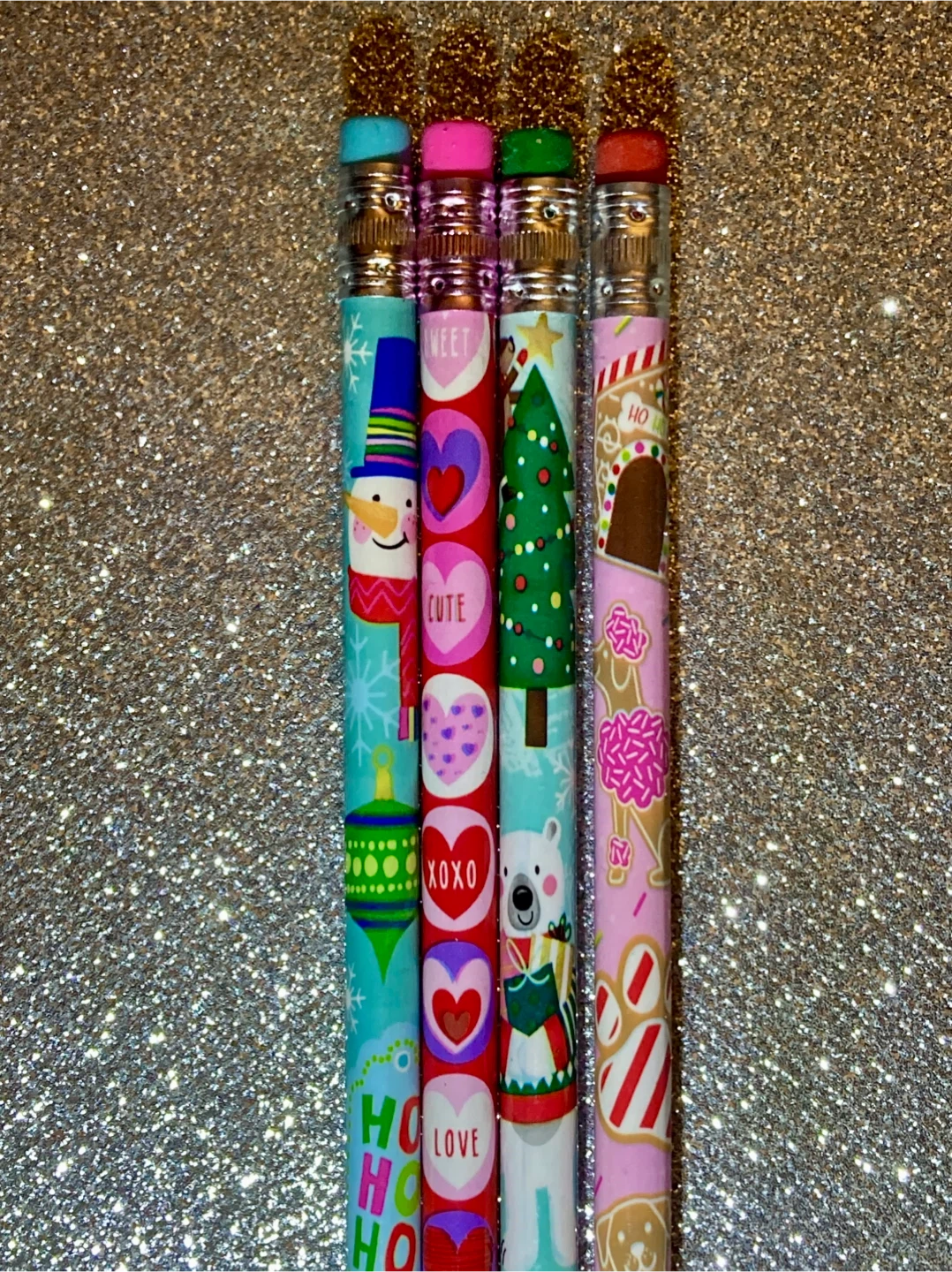 Set of 4 Holiday Theme Pencils style #12
