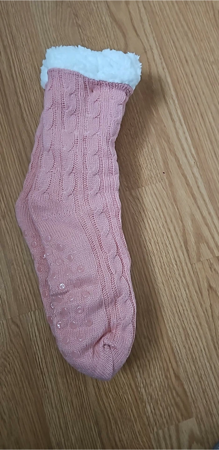 Pink Cable Knit Sherpa Lined Slipper Socks with Grips