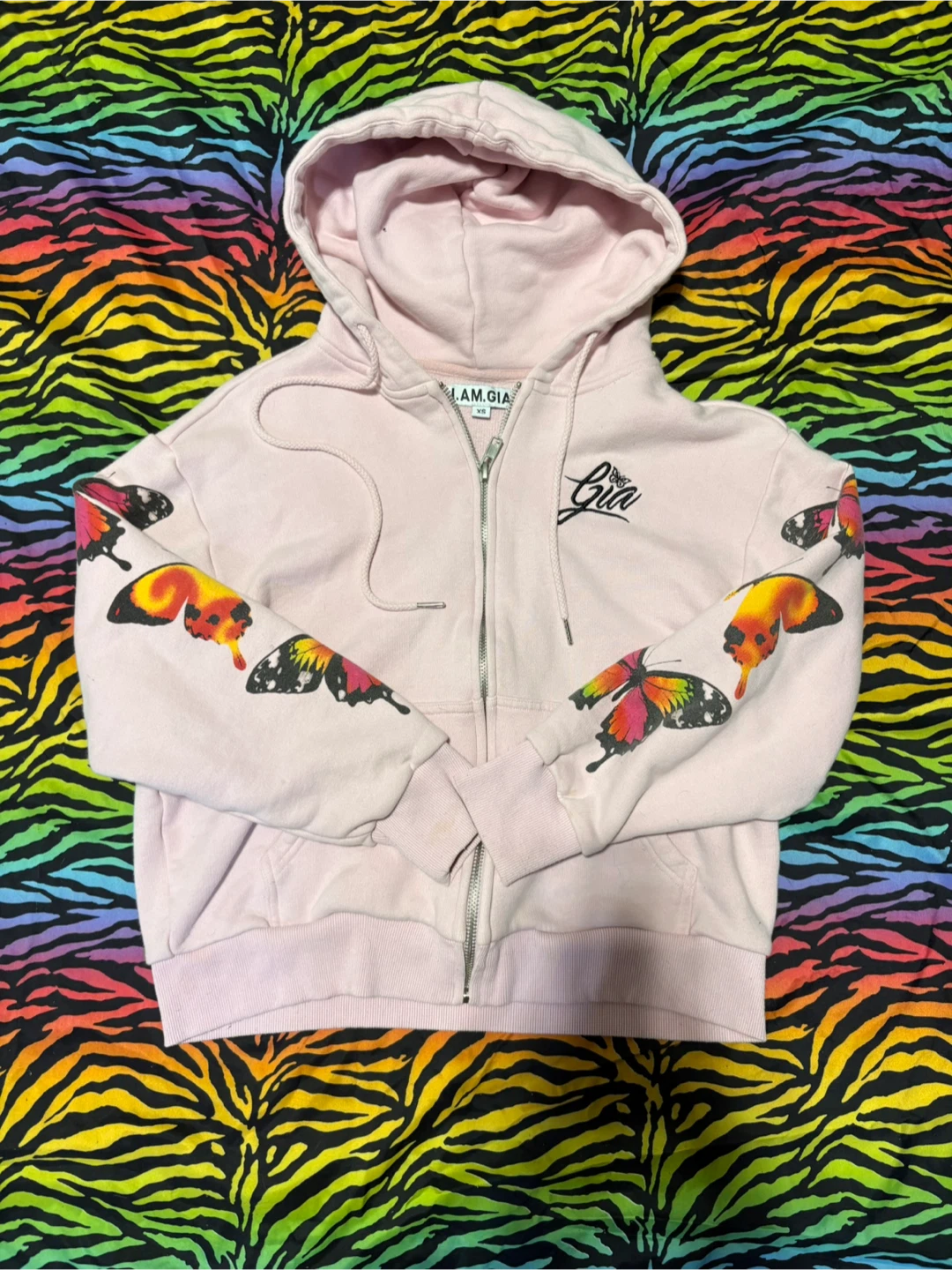 I.AM.GIA Pink Butterfly Zip-Up Hoodie