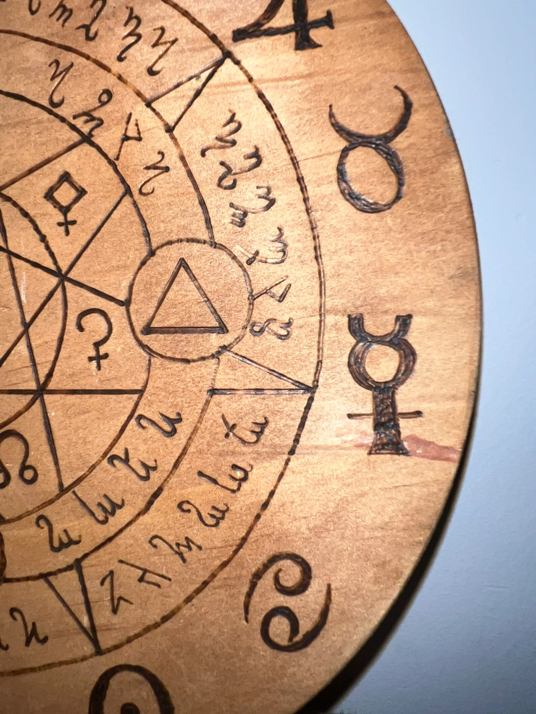 Wooden Alchemical Symbol and Zodiac Wheel - photo 3
