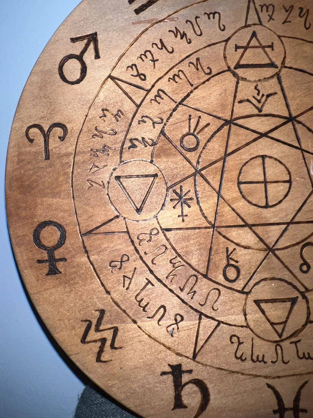 Wooden Alchemical Symbol and Zodiac Wheel - photo 2