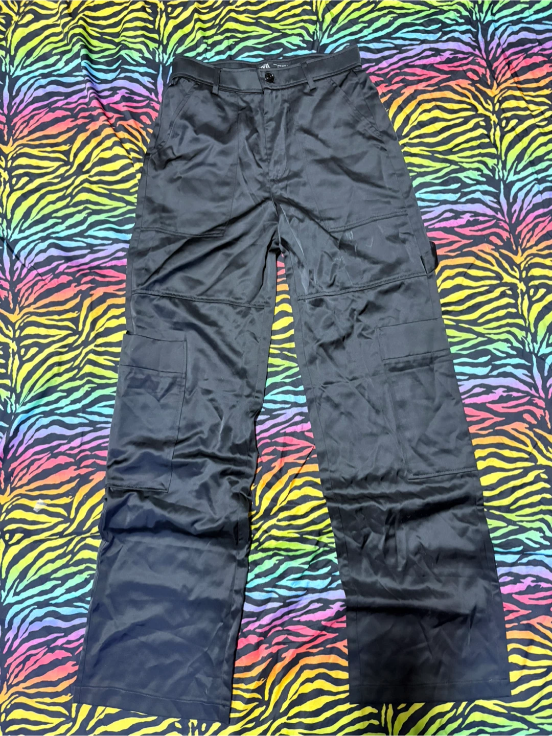 zara silk cargo pants