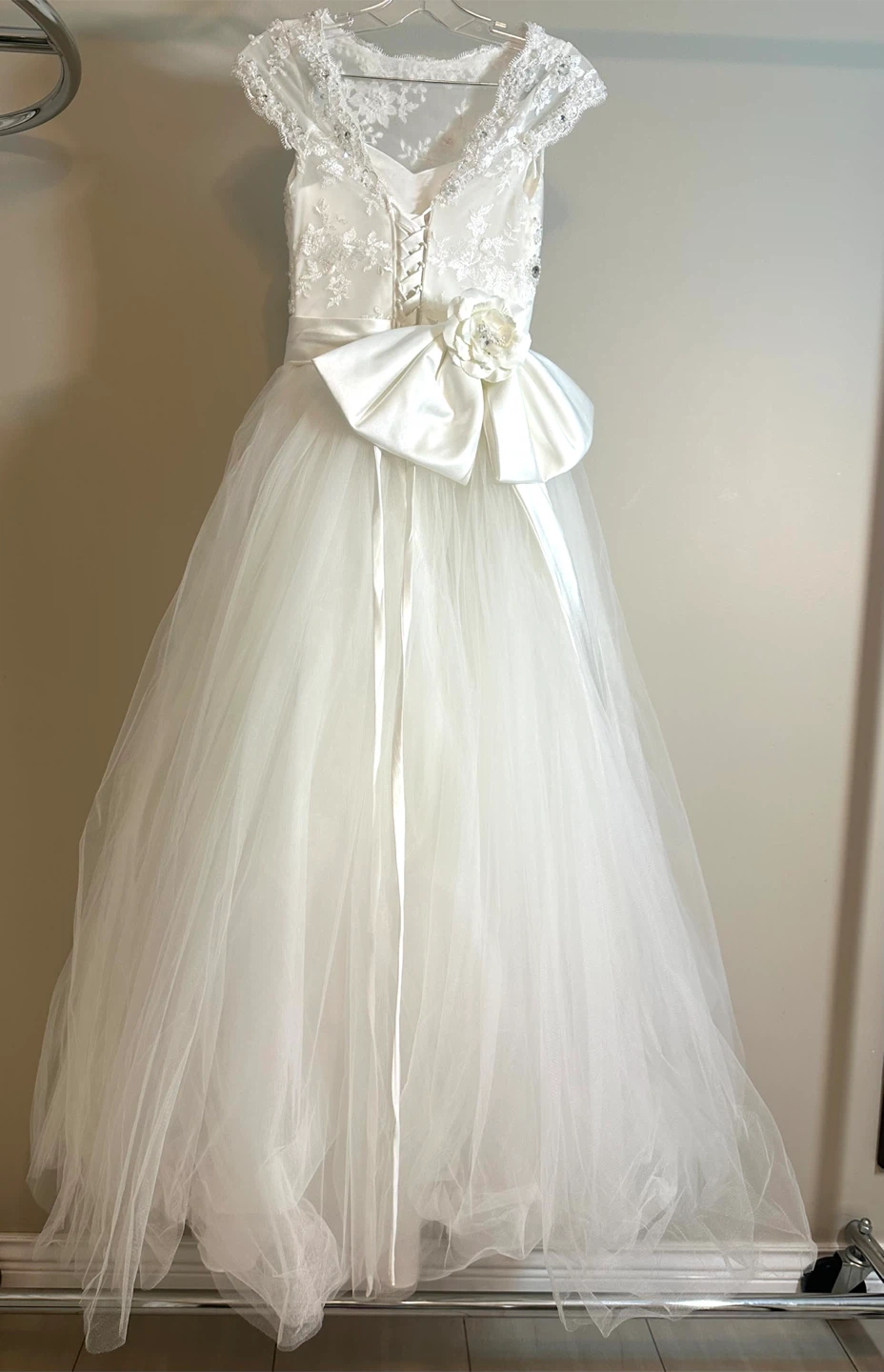 White Tulle Ball Gown with Lace Bodice