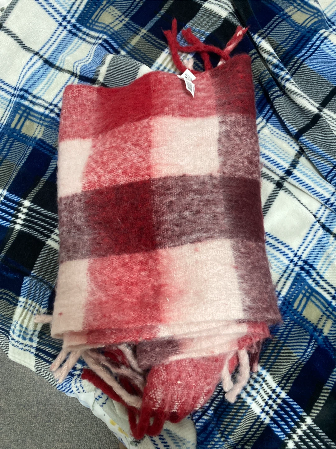 Red and White Plaid Blanket Scarf