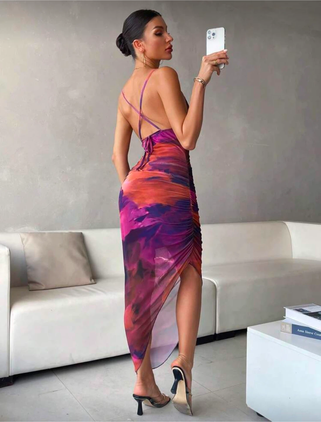 Ruched Mesh Midi Dress - M - photo 2