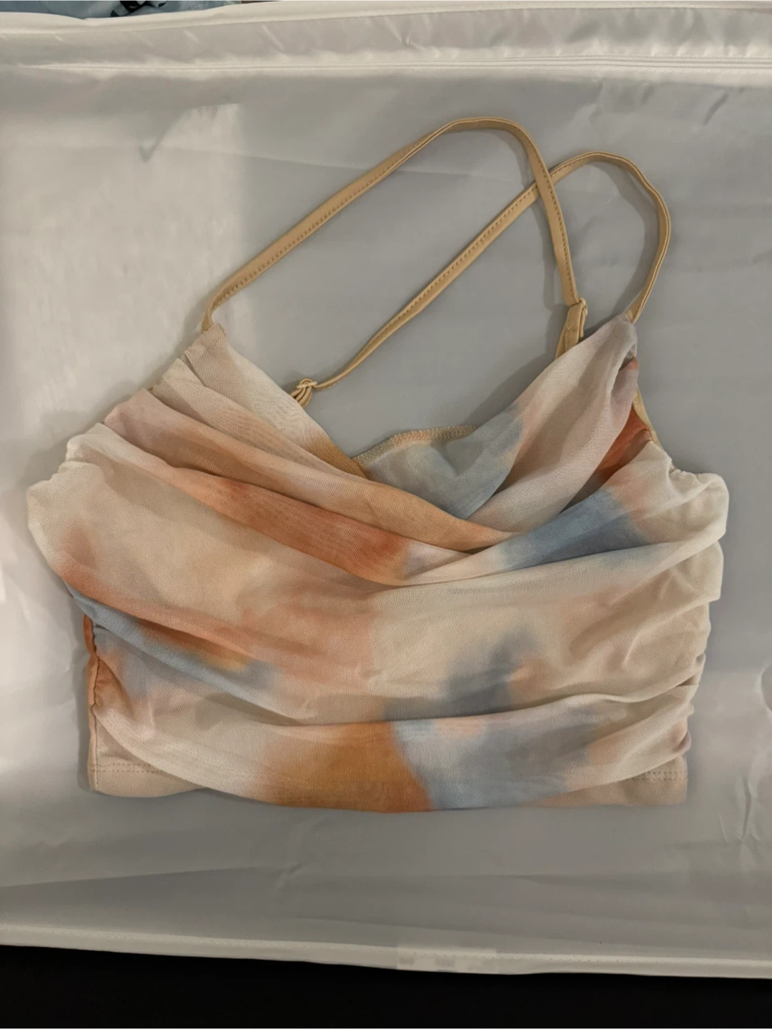 Mesh Ruched Tie-Dye Crop Top - M